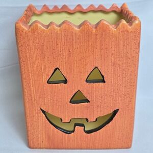 Greenbrier Jack-O-Lantern Pumpkin Candle Holder Orange Halloween Decor  4"x5"x3"
